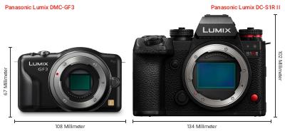 Größenvergleich: Panasonic Lumix DMC-GF3 vs. Panasonic Lumix DC-S1R II