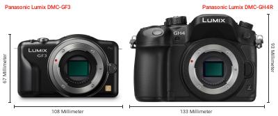 Größenvergleich: Panasonic Lumix DMC-GF3 vs. Panasonic Lumix DMC-GH4R