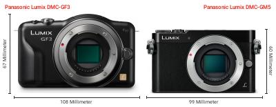 Größenvergleich: Panasonic Lumix DMC-GF3 vs. Panasonic Lumix DMC-GM5 Größenvergleich: Panasonic Lumix DMC-GF3 vs. Panasonic Lumix DMC-GM5