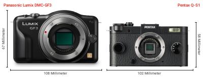 Größenvergleich: Panasonic Lumix DMC-GF3 vs. Pentax Q-S1