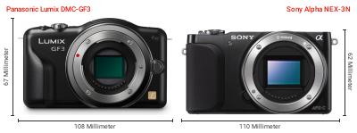 Größenvergleich: Panasonic Lumix DMC-GF3 vs. Sony Alpha NEX-3N