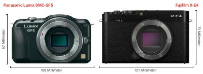 Größenvergleich: Panasonic Lumix DMC-GF5 vs. Fujifilm X-E4