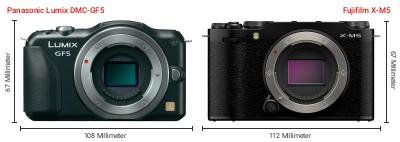 Größenvergleich: Panasonic Lumix DMC-GF5 vs. Fujifilm X-M5 Größenvergleich: Panasonic Lumix DMC-GF5 vs. Fujifilm X-M5