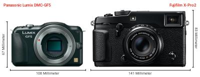 Größenvergleich: Panasonic Lumix DMC-GF5 vs. Fujifilm X-Pro2 Größenvergleich: Panasonic Lumix DMC-GF5 vs. Fujifilm X-Pro2