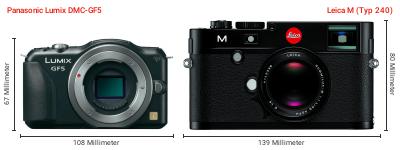 Größenvergleich: Panasonic Lumix DMC-GF5 vs. Leica M (Typ 240) Größenvergleich: Panasonic Lumix DMC-GF5 vs. Leica M (Typ 240)
