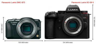 Größenvergleich: Panasonic Lumix DMC-GF5 vs. Panasonic Lumix DC-G9 II