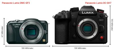 Größenvergleich: Panasonic Lumix DMC-GF5 vs. Panasonic Lumix DC-GH7 Größenvergleich: Panasonic Lumix DMC-GF5 vs. Panasonic Lumix DC-GH7
