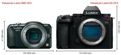 Größenvergleich: Panasonic Lumix DMC-GF5 vs. Panasonic Lumix DC-S5 II Größenvergleich: Panasonic Lumix DMC-GF5 vs. Panasonic Lumix DC-S5 II