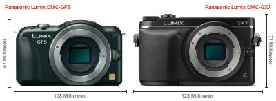 Größenvergleich: Panasonic Lumix DMC-GF5 vs. Panasonic Lumix DMC-GX7 Größenvergleich: Panasonic Lumix DMC-GF5 vs. Panasonic Lumix DMC-GX7