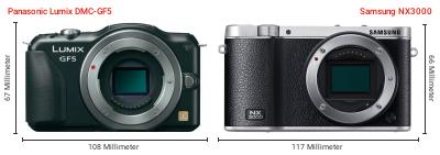 Größenvergleich: Panasonic Lumix DMC-GF5 vs. Samsung NX3000