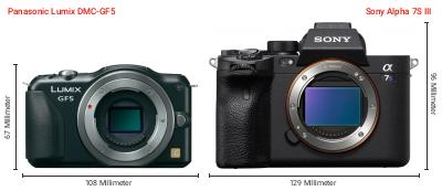 Größenvergleich: Panasonic Lumix DMC-GF5 vs. Sony Alpha 7S III Größenvergleich: Panasonic Lumix DMC-GF5 vs. Sony Alpha 7S III