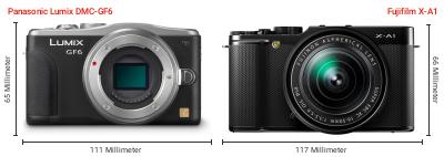 Größenvergleich: Panasonic Lumix DMC-GF6 vs. Fujifilm X-A1 Größenvergleich: Panasonic Lumix DMC-GF6 vs. Fujifilm X-A1