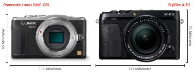 Größenvergleich: Panasonic Lumix DMC-GF6 vs. Fujifilm X-E3 Größenvergleich: Panasonic Lumix DMC-GF6 vs. Fujifilm X-E3