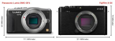 Größenvergleich: Panasonic Lumix DMC-GF6 vs. Fujifilm X-E4 Größenvergleich: Panasonic Lumix DMC-GF6 vs. Fujifilm X-E4