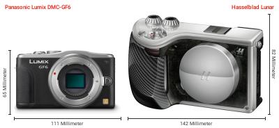 Größenvergleich: Panasonic Lumix DMC-GF6 vs. Hasselblad Lunar Größenvergleich: Panasonic Lumix DMC-GF6 vs. Hasselblad Lunar
