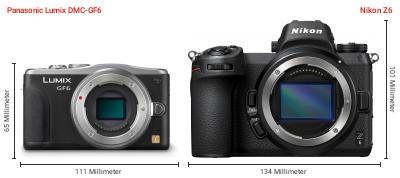 Größenvergleich: Panasonic Lumix DMC-GF6 vs. Nikon Z6 Größenvergleich: Panasonic Lumix DMC-GF6 vs. Nikon Z6