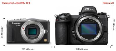 Größenvergleich: Panasonic Lumix DMC-GF6 vs. Nikon Z6 II Größenvergleich: Panasonic Lumix DMC-GF6 vs. Nikon Z6 II