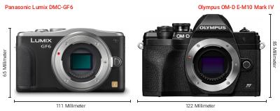 Größenvergleich: Panasonic Lumix DMC-GF6 vs. OM System OM-D E-M10 Mark IV Größenvergleich: Panasonic Lumix DMC-GF6 vs. OM System OM-D E-M10 Mark IV