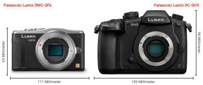 Größenvergleich: Panasonic Lumix DMC-GF6 vs. Panasonic Lumix DC-GH5