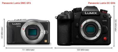 Größenvergleich: Panasonic Lumix DMC-GF6 vs. Panasonic Lumix DC-GH6 Größenvergleich: Panasonic Lumix DMC-GF6 vs. Panasonic Lumix DC-GH6