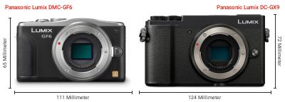 Größenvergleich: Panasonic Lumix DMC-GF6 vs. Panasonic Lumix DC-GX9 Größenvergleich: Panasonic Lumix DMC-GF6 vs. Panasonic Lumix DC-GX9