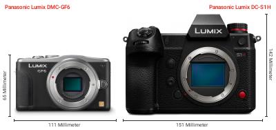 Größenvergleich: Panasonic Lumix DMC-GF6 vs. Panasonic Lumix DC-S1H