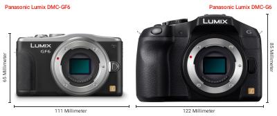Größenvergleich: Panasonic Lumix DMC-GF6 vs. Panasonic Lumix DMC-G6 Größenvergleich: Panasonic Lumix DMC-GF6 vs. Panasonic Lumix DMC-G6
