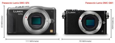Größenvergleich: Panasonic Lumix DMC-GF6 vs. Panasonic Lumix DMC-GM1 Größenvergleich: Panasonic Lumix DMC-GF6 vs. Panasonic Lumix DMC-GM1