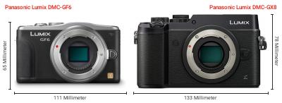 Größenvergleich: Panasonic Lumix DMC-GF6 vs. Panasonic Lumix DMC-GX8