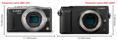Größenvergleich: Panasonic Lumix DMC-GF6 vs. Panasonic Lumix DMC-GX80 Größenvergleich: Panasonic Lumix DMC-GF6 vs. Panasonic Lumix DMC-GX80