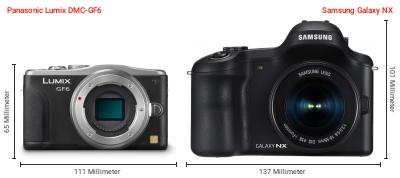 Größenvergleich: Panasonic Lumix DMC-GF6 vs. Samsung Galaxy NX Größenvergleich: Panasonic Lumix DMC-GF6 vs. Samsung Galaxy NX