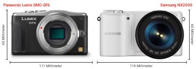 Größenvergleich: Panasonic Lumix DMC-GF6 vs. Samsung NX2000 Größenvergleich: Panasonic Lumix DMC-GF6 vs. Samsung NX2000
