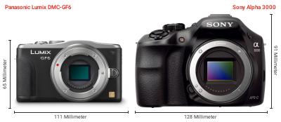 Größenvergleich: Panasonic Lumix DMC-GF6 vs. Sony Alpha 3000 Größenvergleich: Panasonic Lumix DMC-GF6 vs. Sony Alpha 3000