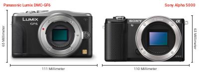 Größenvergleich: Panasonic Lumix DMC-GF6 vs. Sony Alpha 5000 Größenvergleich: Panasonic Lumix DMC-GF6 vs. Sony Alpha 5000