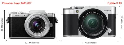 Größenvergleich: Panasonic Lumix DMC-GF7 vs. Fujifilm X-A3