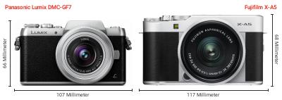 Größenvergleich: Panasonic Lumix DMC-GF7 vs. Fujifilm X-A5