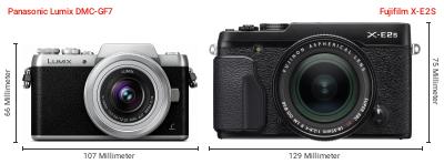 Größenvergleich: Panasonic Lumix DMC-GF7 vs. Fujifilm X-E2S
