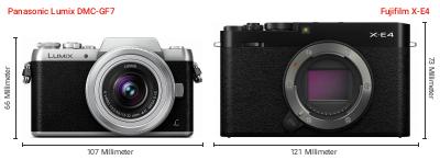 Größenvergleich: Panasonic Lumix DMC-GF7 vs. Fujifilm X-E4