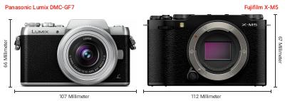 Größenvergleich: Panasonic Lumix DMC-GF7 vs. Fujifilm X-M5