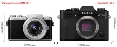 Größenvergleich: Panasonic Lumix DMC-GF7 vs. Fujifilm X-T30 II