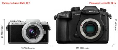 Größenvergleich: Panasonic Lumix DMC-GF7 vs. Panasonic Lumix DC-GH5
