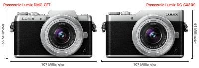 Größenvergleich: Panasonic Lumix DMC-GF7 vs. Panasonic Lumix DC-GX800