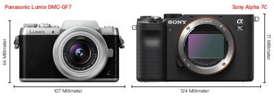 Größenvergleich: Panasonic Lumix DMC-GF7 vs. Sony Alpha 7C Größenvergleich: Panasonic Lumix DMC-GF7 vs. Sony Alpha 7C