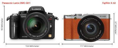 Größenvergleich: Panasonic Lumix DMC-GH1 vs. Fujifilm X-A2