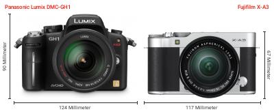 Größenvergleich: Panasonic Lumix DMC-GH1 vs. Fujifilm X-A3