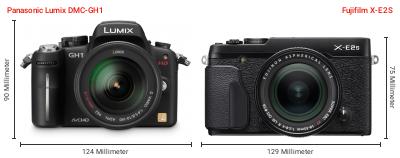 Größenvergleich: Panasonic Lumix DMC-GH1 vs. Fujifilm X-E2S