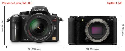 Größenvergleich: Panasonic Lumix DMC-GH1 vs. Fujifilm X-M5 Größenvergleich: Panasonic Lumix DMC-GH1 vs. Fujifilm X-M5