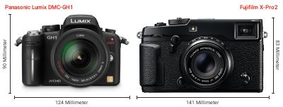 Größenvergleich: Panasonic Lumix DMC-GH1 vs. Fujifilm X-Pro2 Größenvergleich: Panasonic Lumix DMC-GH1 vs. Fujifilm X-Pro2