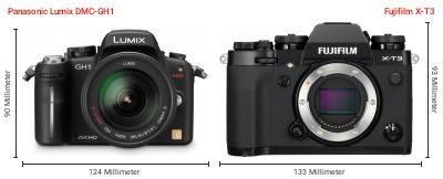 Größenvergleich: Panasonic Lumix DMC-GH1 vs. Fujifilm X-T3