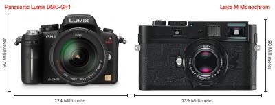 Größenvergleich: Panasonic Lumix DMC-GH1 vs. Leica M Monochrom Größenvergleich: Panasonic Lumix DMC-GH1 vs. Leica M Monochrom